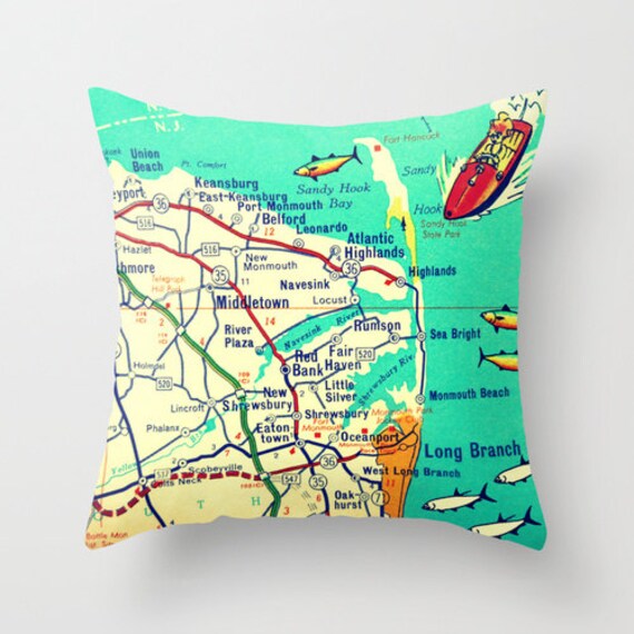 Jersey Shore Map Pillow Cover Sandy Hook New Jersey Pillow