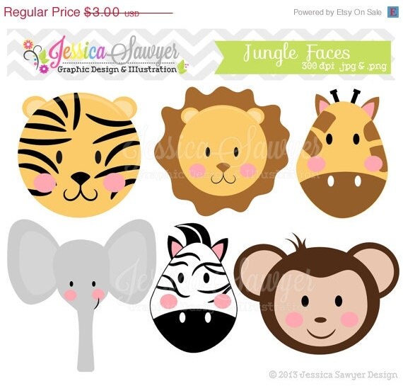 50% OFF - INSTANT DOWNLOAD, jungle animal clipart, girly jungle clip art, for baby showers, invitations, annoucements, digital scrapbooking Il_570xn