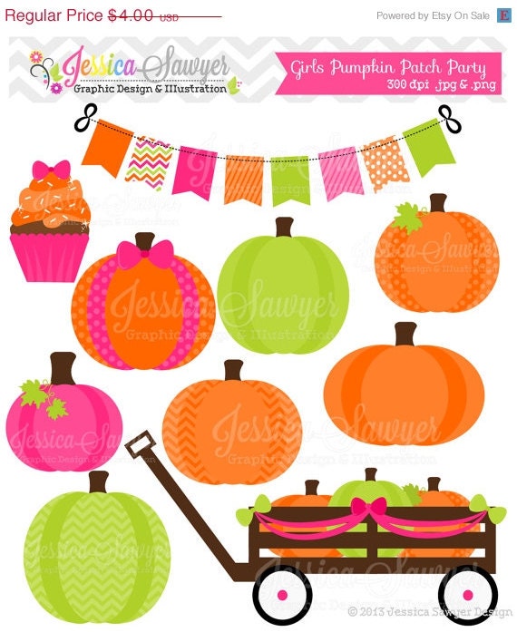 50% OFF - INSTANT DOWNLOAD, girls pumpkin patch party clipart, for scrapbooking, cards, invites, announcements Il_570xn