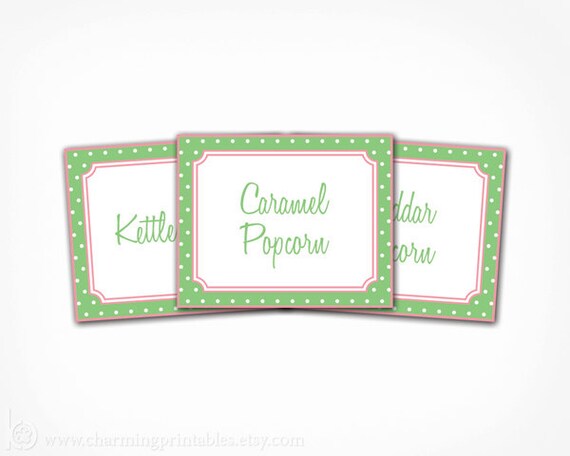 Polka Dot Labels - Custom Colors, Font - PRINTABLE PDF File - Buffet Tags, Storage Labels, Place Cards Il_570xn