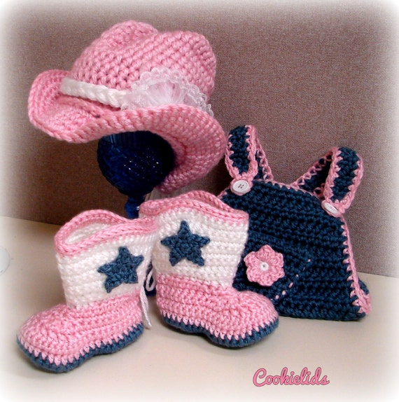 Infant Cowboy or Cowgirl boot and hat set with by CookieLids