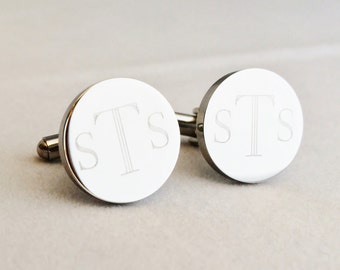 Custom Cufflinks in Stainless Steel Round Monogram Initials Engraved