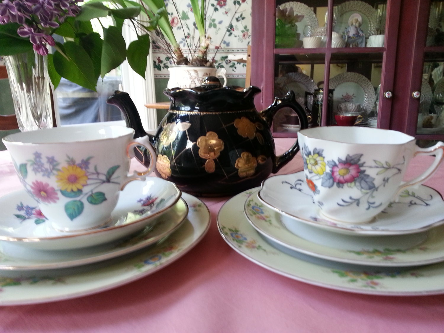 Tea for 2 English Mismatched Tea Set, 9 Pieces Haute Juice