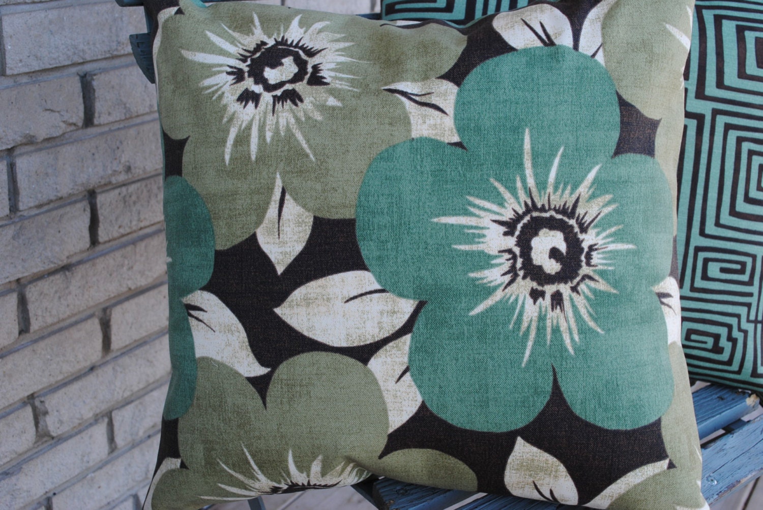 Outdoor Fabric Pillow Cover sage green and teal by simplyshades