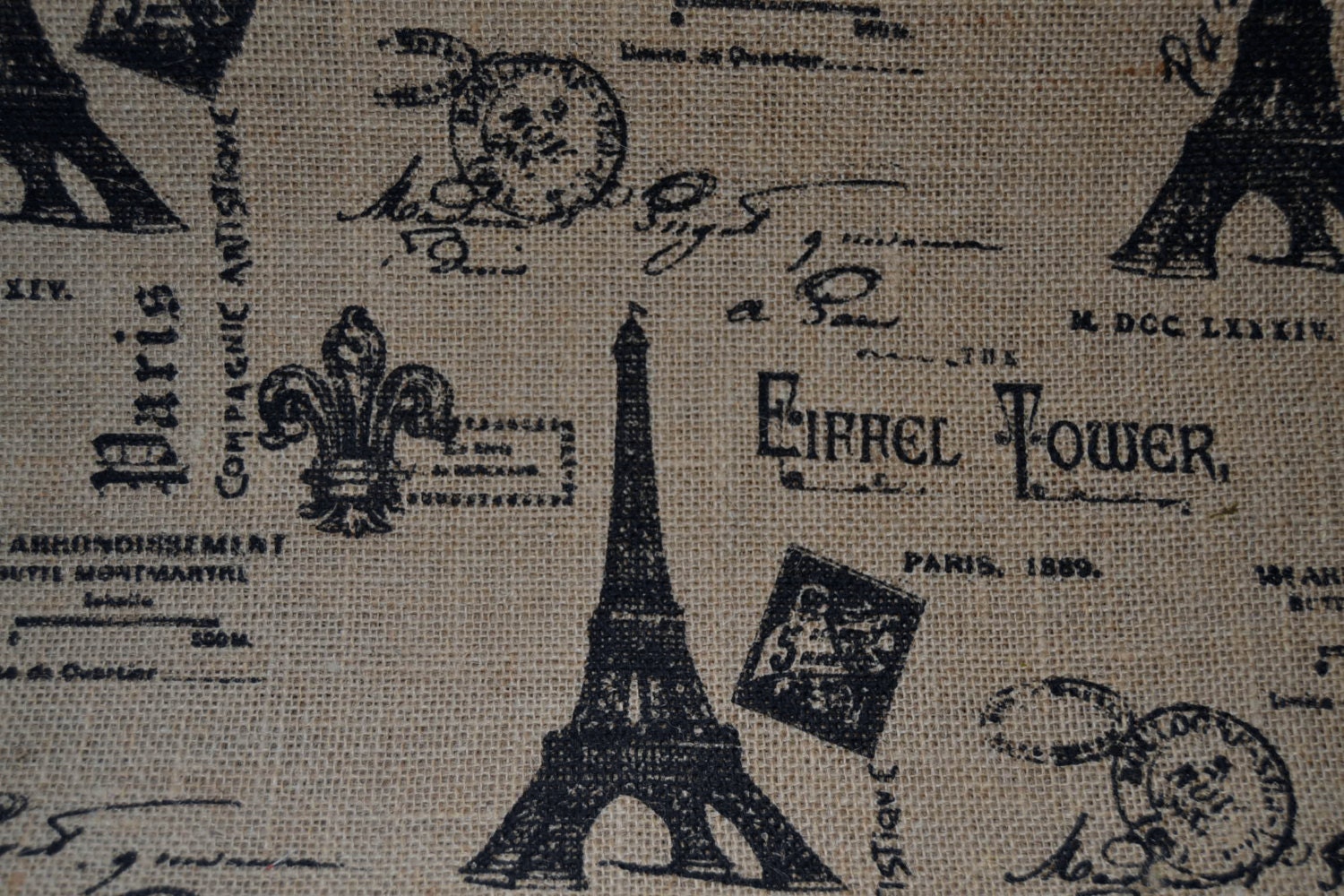 Jute Burlap Fabric French Script Paris by VintageABCs on Etsy