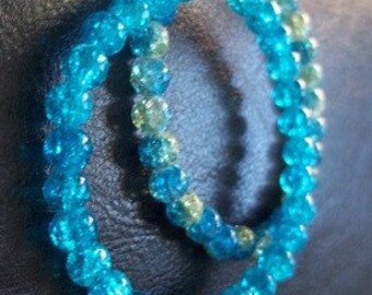 Set of (2) light blue and light green glass beads bracelet