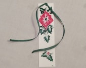 Poinsettia holiday bookmark w/ holly; Red flower paper bookmark; holiday handpainted bookmark; stocking stuffer