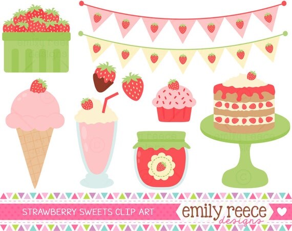 50% OFF - Strawberry Jam Ice Cream Shortcake Shake Cute Clip Art - Commercial Use - Scrapbooking Invitations Cards - Instant Download Il_570xn