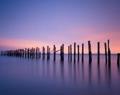 Metal Wall Art Beach Decor Metal Print Oversized Print Seascape Photography Purple Pink Orange Blue Pier Pilings Minimalist Large Wall Art