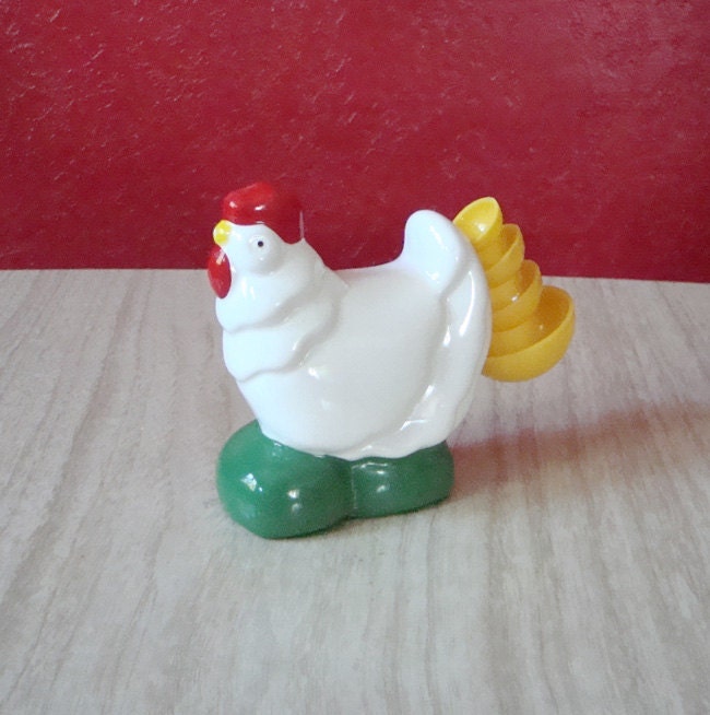 Vintage Rooster Measuring Spoon Holder & Spoons Retro