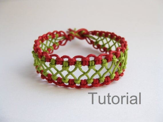 Rojo macrame pulsera patrón instrucciones pdf tutorial Cómo encaje verde makrane micro nudos paso a paso