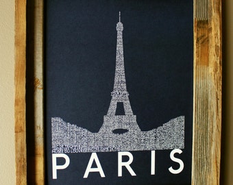 Paris Eiffel Tower Word Art Print (Dark Blue) - Unframed