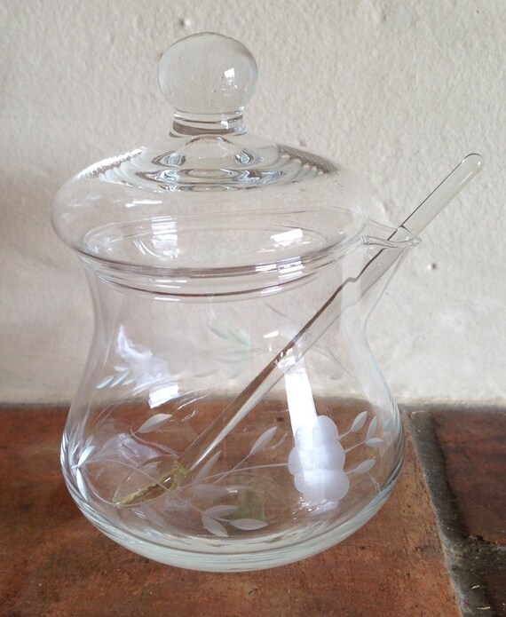 Vintage Etched Glass Condiment Jar