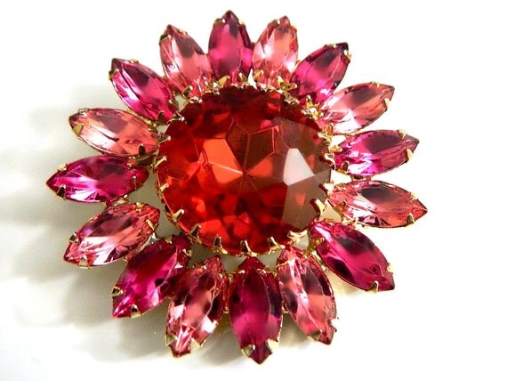 Juliana Flower Brooch Pink Red Vintage Jewelry Designer High