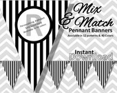 Black Stripe Halloween Bunting Pennant Banner Instant Download, Mix & Match Banners:12 patterns/40 colors - DIY Printable Party Decorations Il_170x135