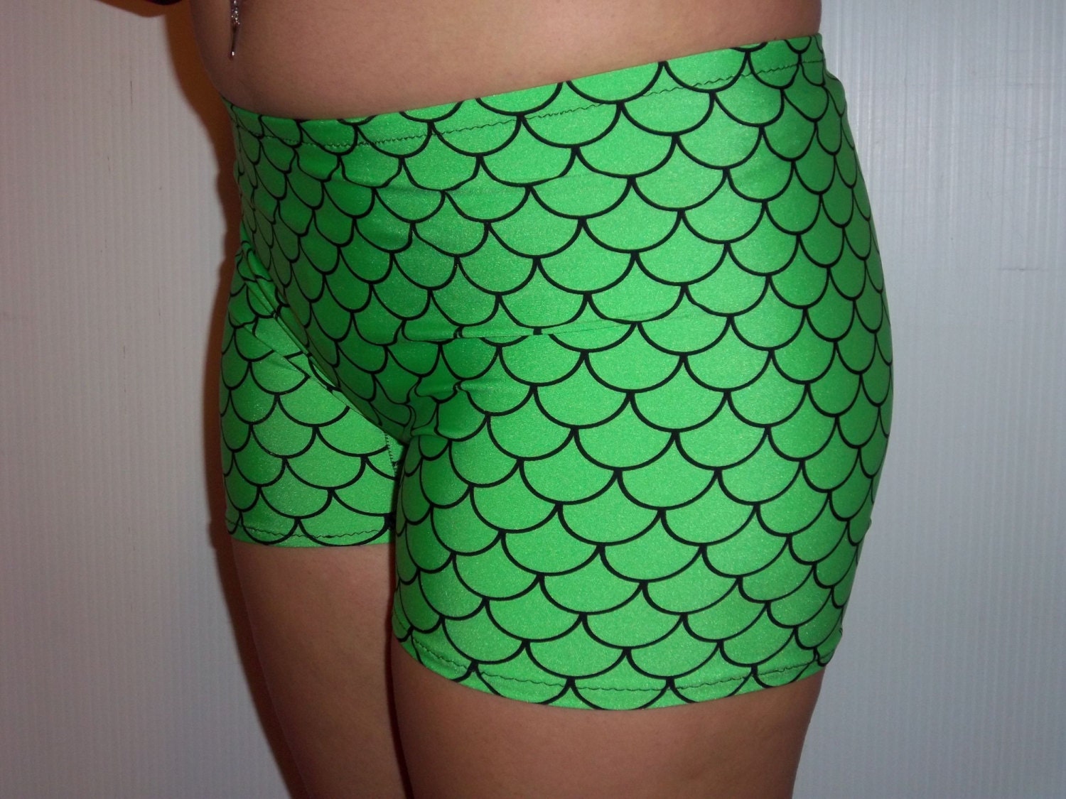 Youth Green Mermaid Spandex Shorts Cheer Shorts Spandex