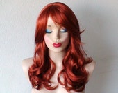 Halloween Special // Auburn wig. Medium length, wavy hair, long side bangs, natural style, high quality synthetic, red wig.