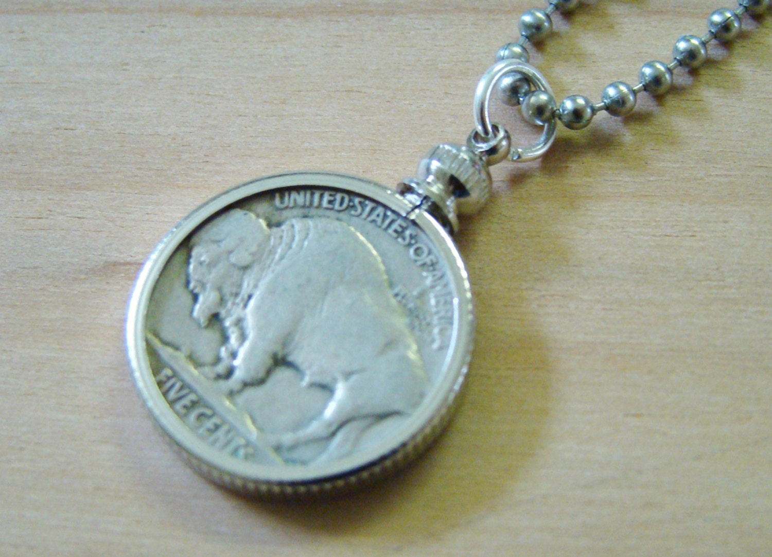 Buffalo Nickel Necklace with Stainless Steel Bead Chain