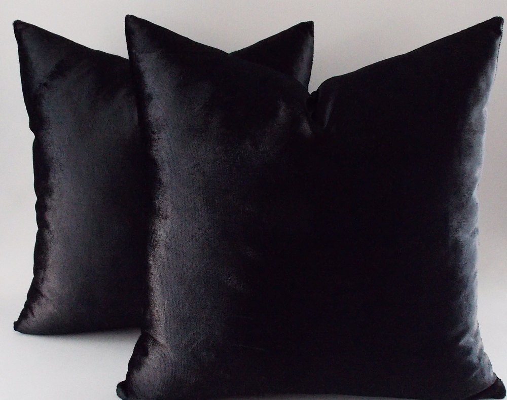 Set 2 / Velvet Solid Black Pillow Covers Decorative Velvet