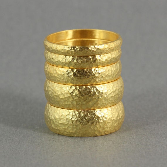 3mm Handmade Hammered 24K Yellow Gold Over 925K Sterling