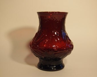 Items similar to Vintage Hand Blown Ruby Red Glass Vases Set of Two ...