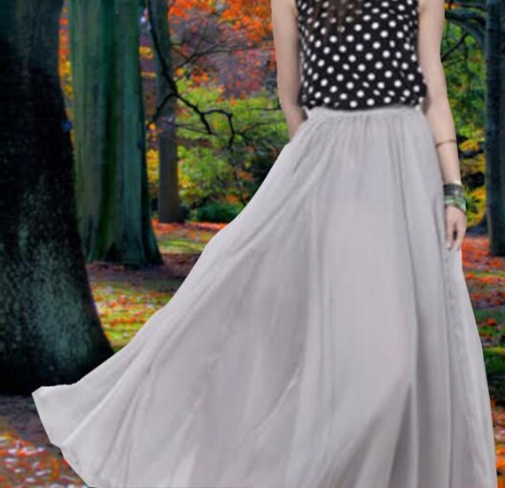 gray chiffon maxi skirt