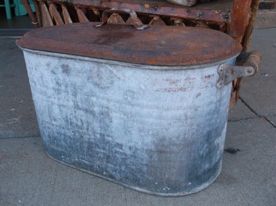 Galvanized Wash Tub/Boiler with Wood Handles &amp; by 