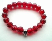 Beaded Stretch Bracelet- Red Beaded Bracelet with Skull- Stretch Bracelet- Halloween Bracelet