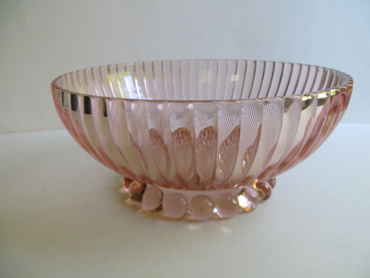 Vintage Depression Glass Pink Footed Ribbed Bowl