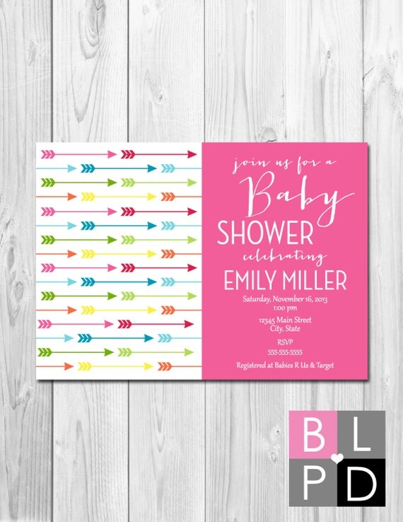 Arrow Baby Shower Invitation - Multi Color Arrows - Pink Text Box - DIY - Printable Il_570xn