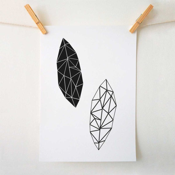 Items similar to Minimalist Black Geometric Leaf Modern Art Print Large