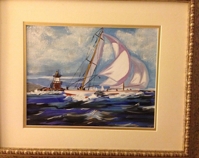 Rough Sailing - Acrylic painting on canvas - 21 x 24 gold frame