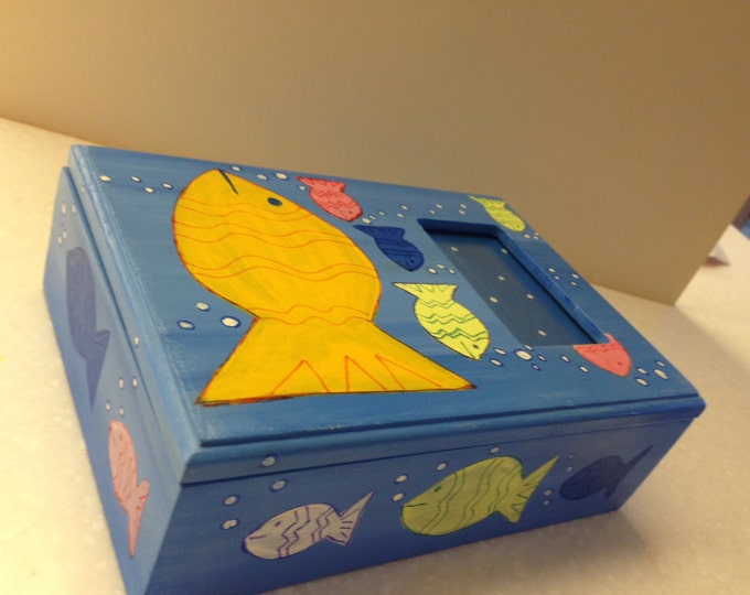 Solid Wood, Felt Lined, Fish Photo Box. Window for Picture on Front. Room inside for Treasures
