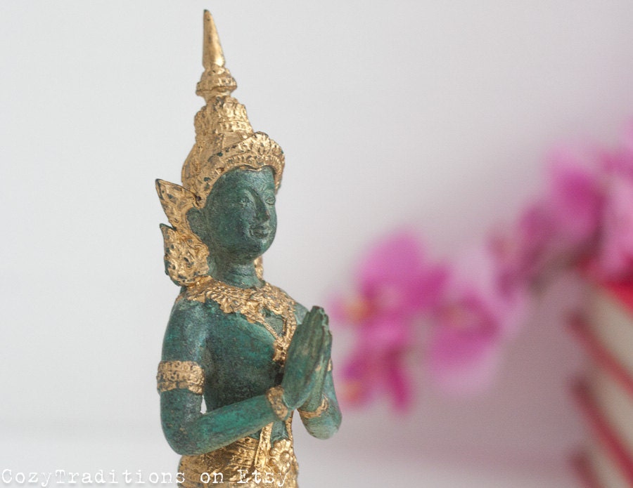 Thai Sculpture Metal Figurine Vintage Goddess Authentic Hindu