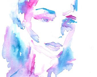 On Sale "Tori" by Jessica Buhman, Print of Original Watercolor Painting, 8 x 10 Green Blue Purple Pink Floral