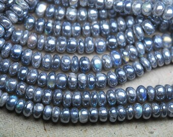 14 Inch Strand, Super Rare Finest-Quality-Mytic Labradorite Smooth Polished Rondelles 5-6mm