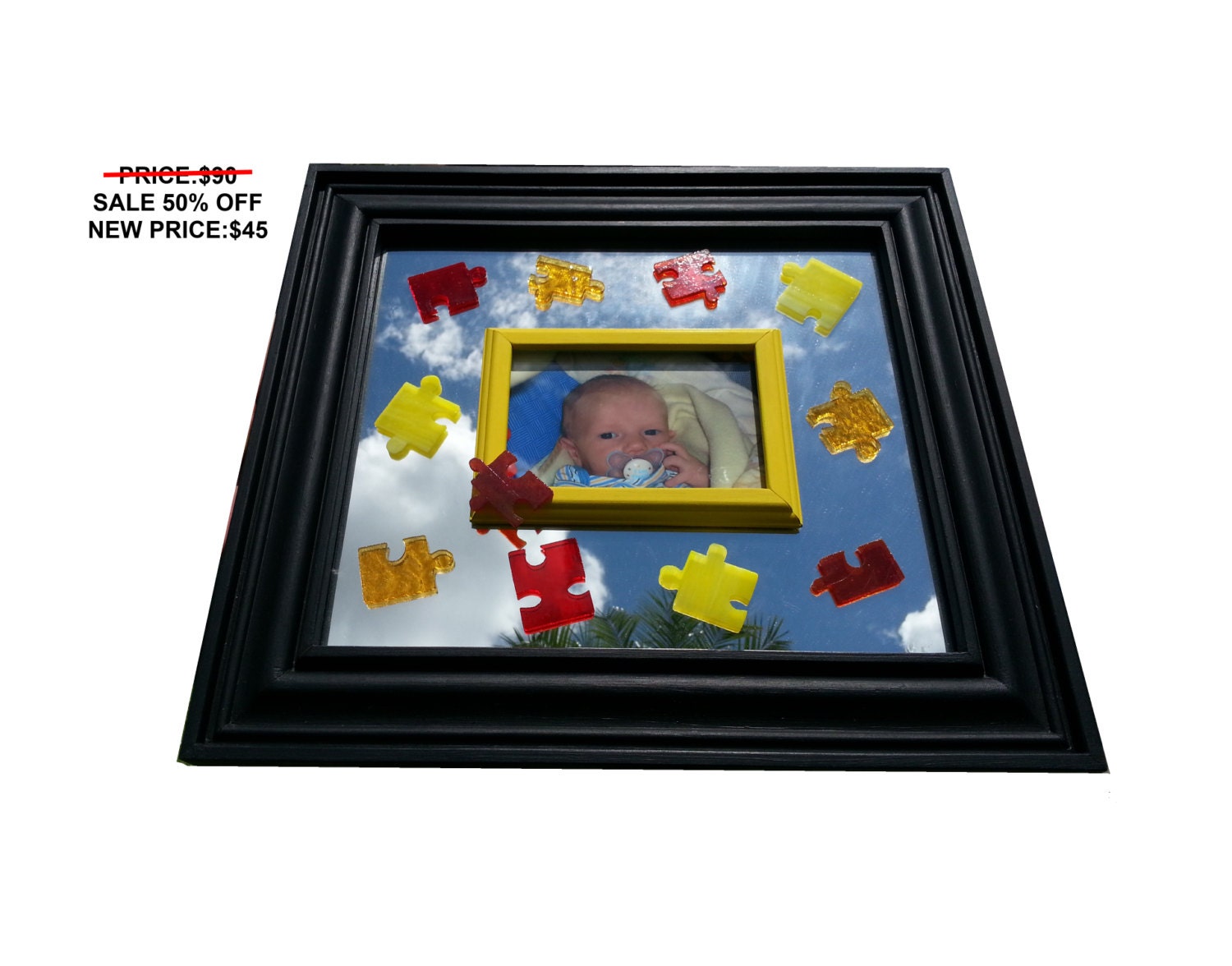 SALE 50% OFF Children's Puzzle Piece Stained Glass Mirror