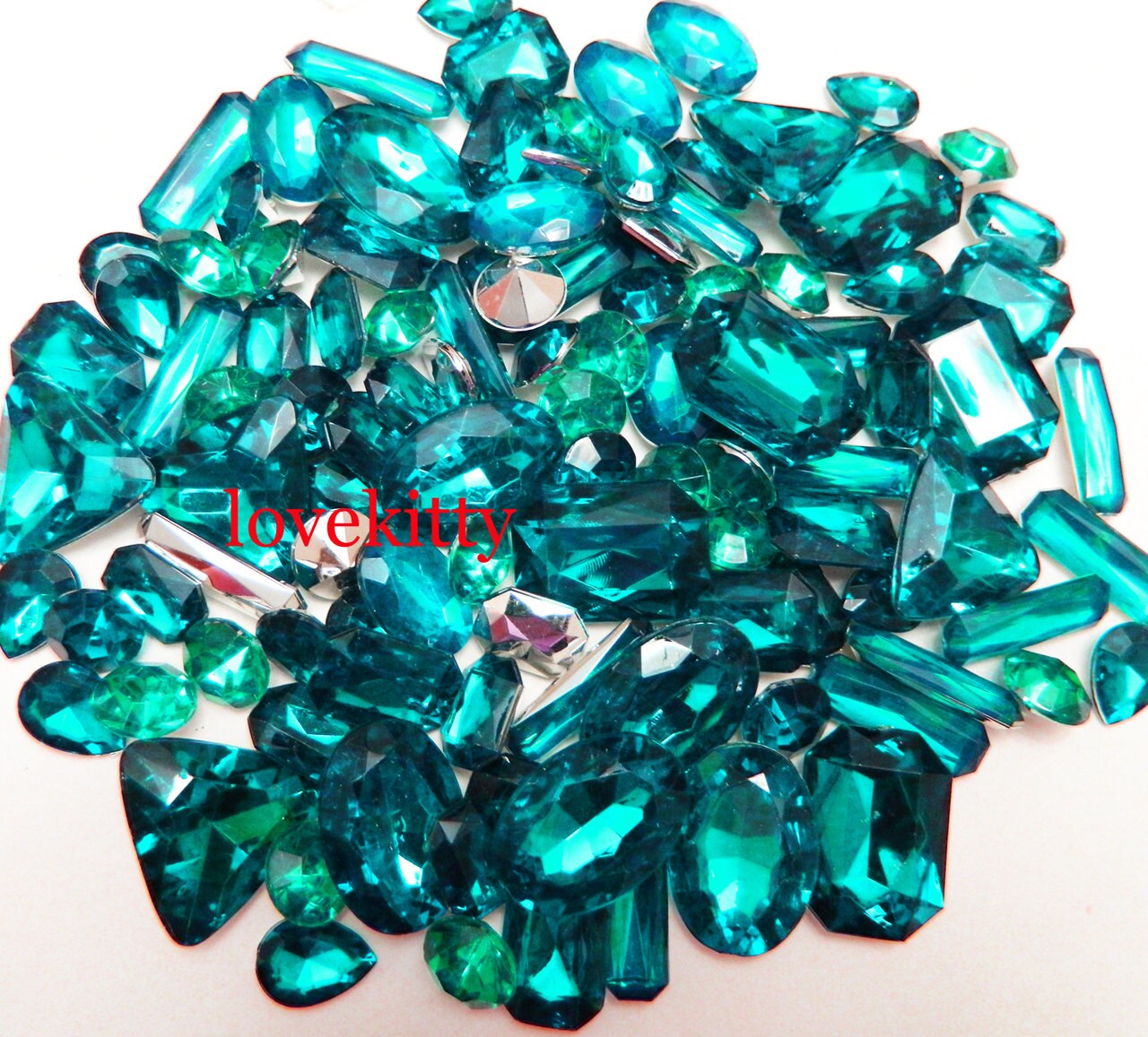 Teal 30 pcs Mixed Sizes Cut Back Gems for Diy Project