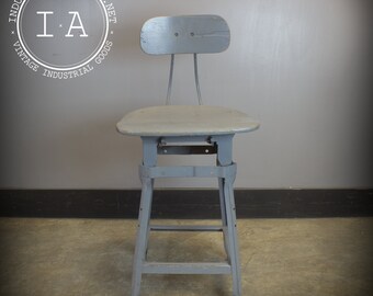 Vintage Industrial Steel and Wood Shop Stool Tall Chair Drafting Machinist