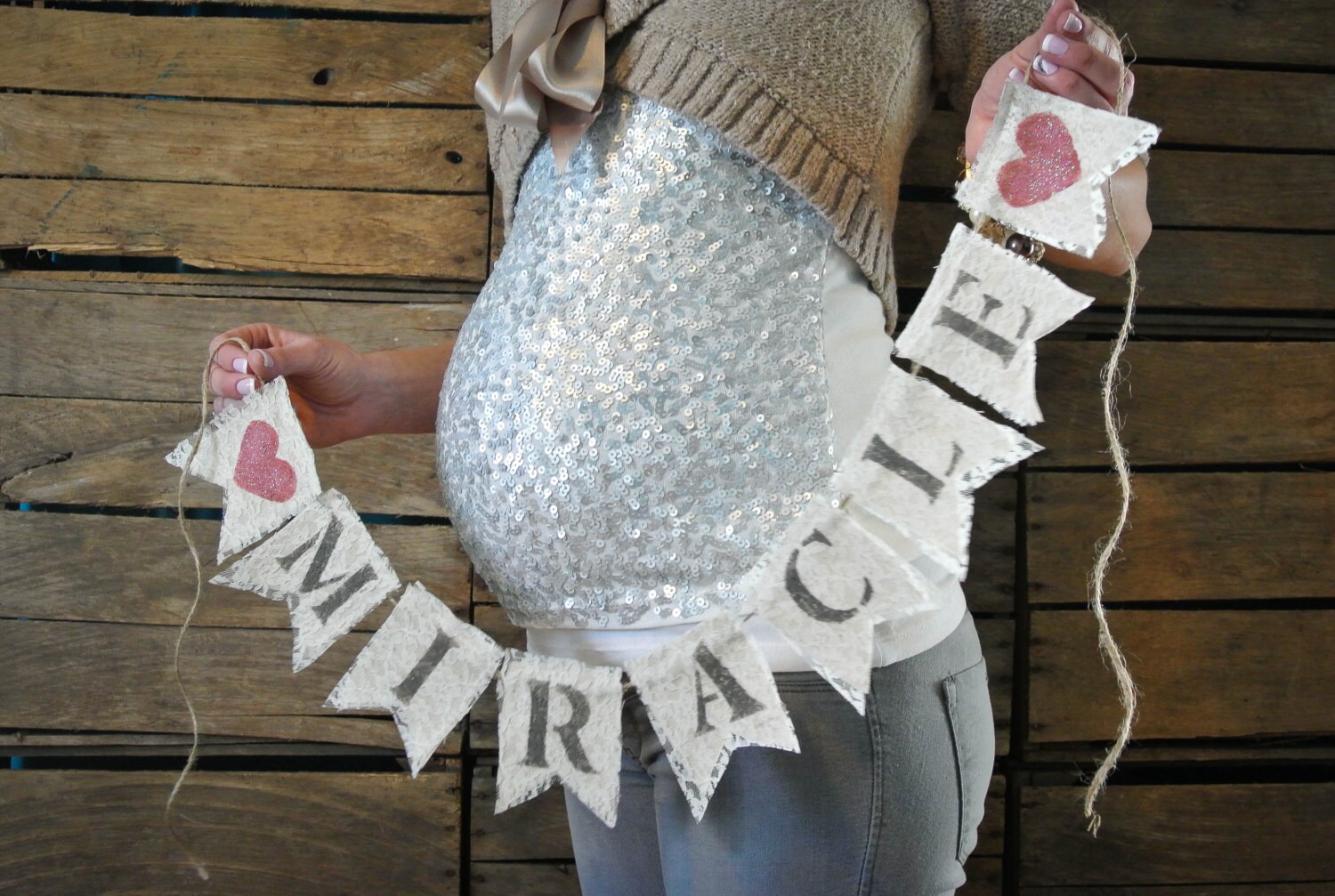 Bunting MIRACLE Baby Maternity Photo Prop by pinkpearlswhitelace