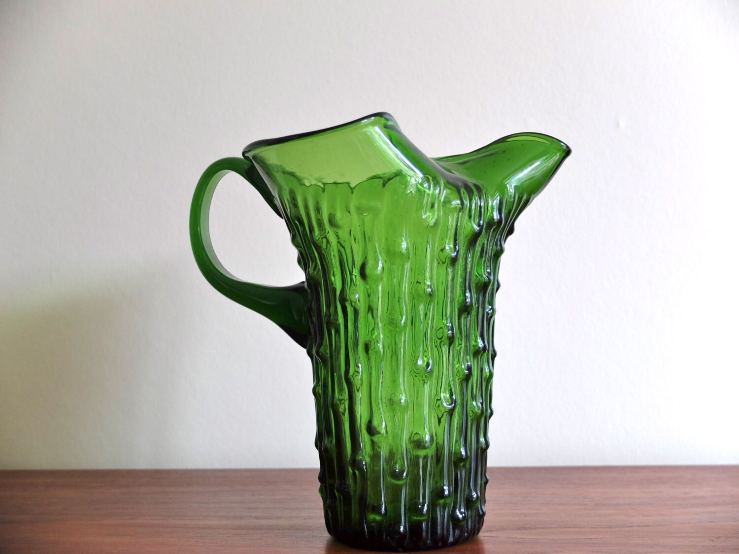 Vintage green Hand Blown Glass Pitcher 1960s by lestrictmaximum