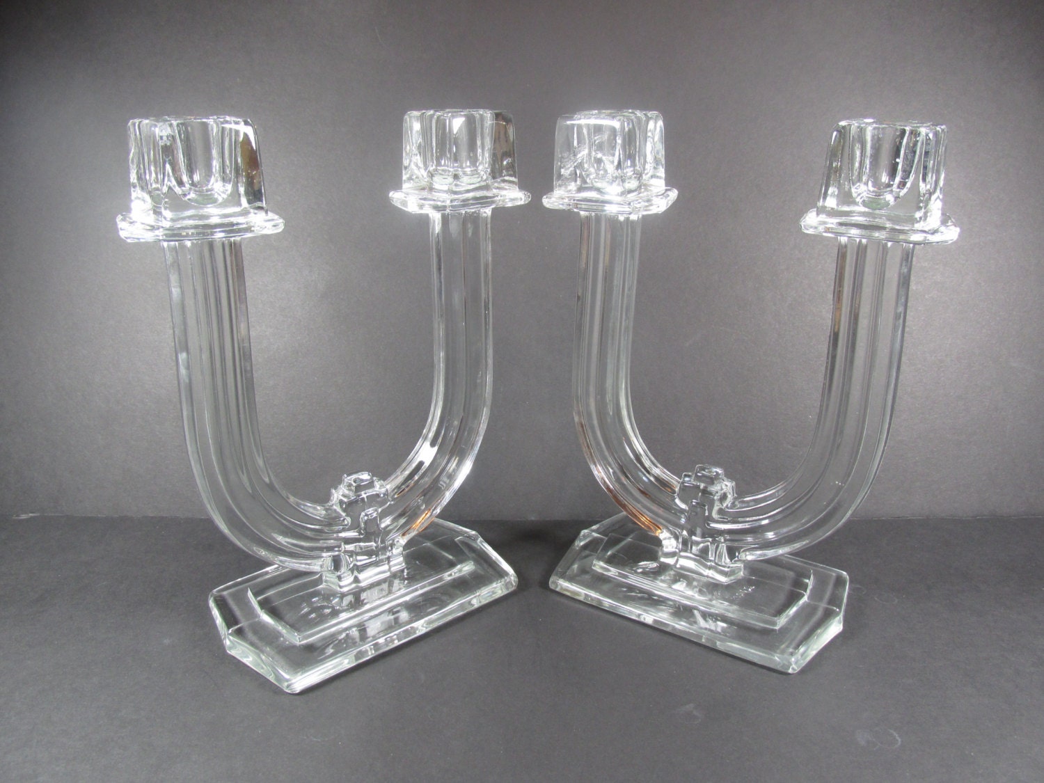 Vintage Heisey Glass New Era 4044 Double Light Candlesticks