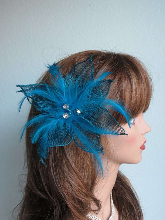 Turquoise Mesh Bridal Hair Clip Fascinator Wedding Accessory