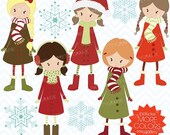 80% OFF SALE winter christmas girls clipart commercial use, vector graphics, digital clip art, digital images - CL443 Il_170x135