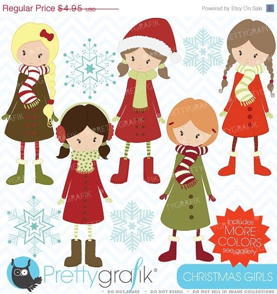80% OFF SALE winter christmas girls clipart commercial use, vector graphics, digital clip art, digital images - CL443 Il_570xn
