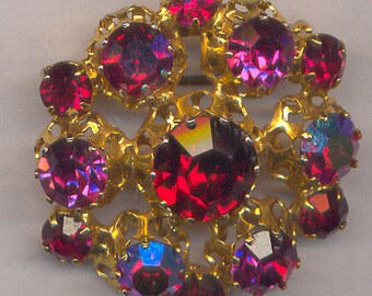 Vintage Austrian Pink Rhinestone Pearl Drop Brooch