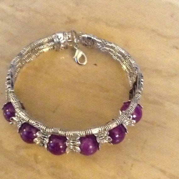 Purple Jade Tibetan Silver Bangle Bracelet