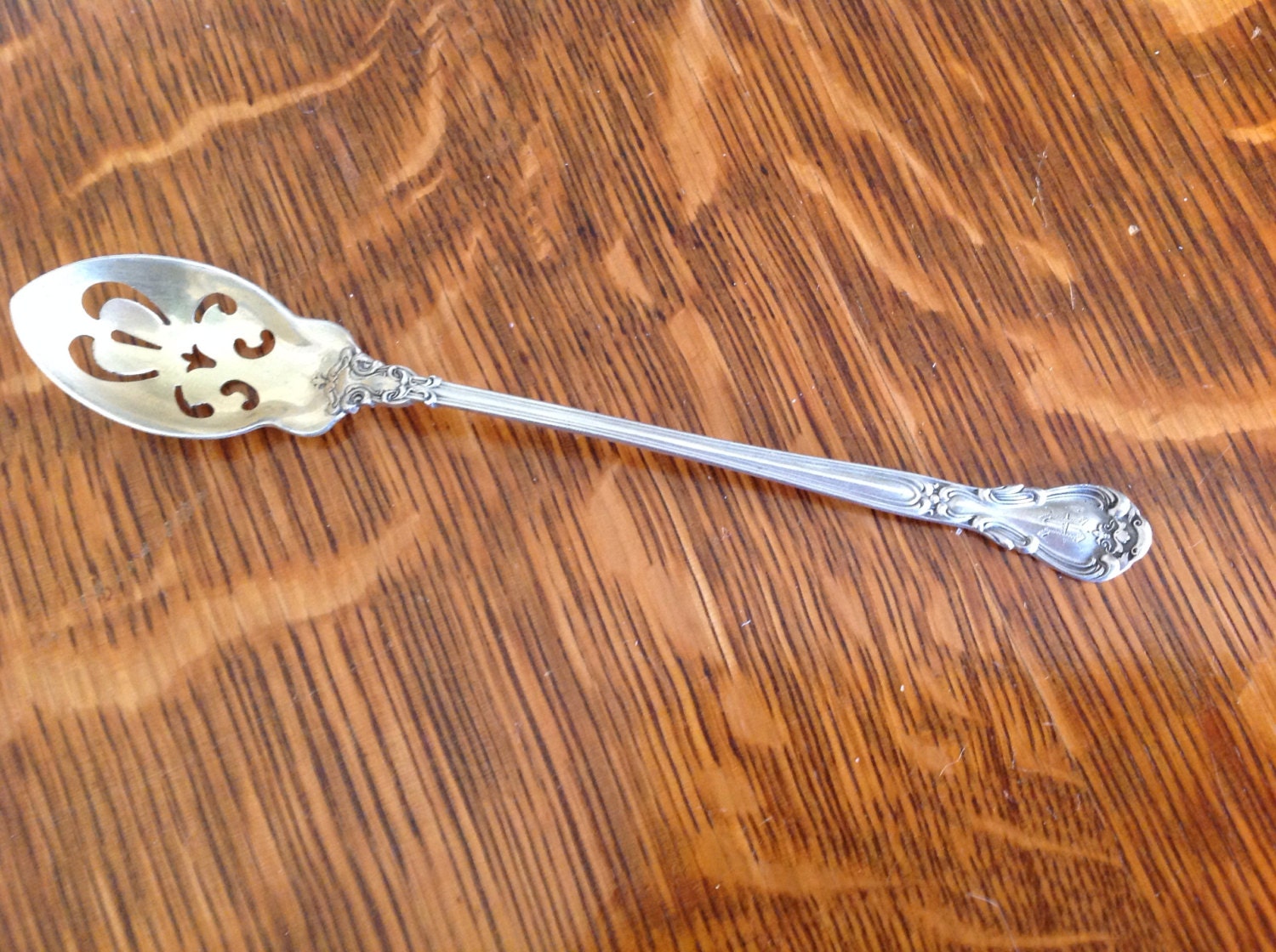 Sterling Silver Gorham Chantilly Pierced Olive Serving Spoon Vintage