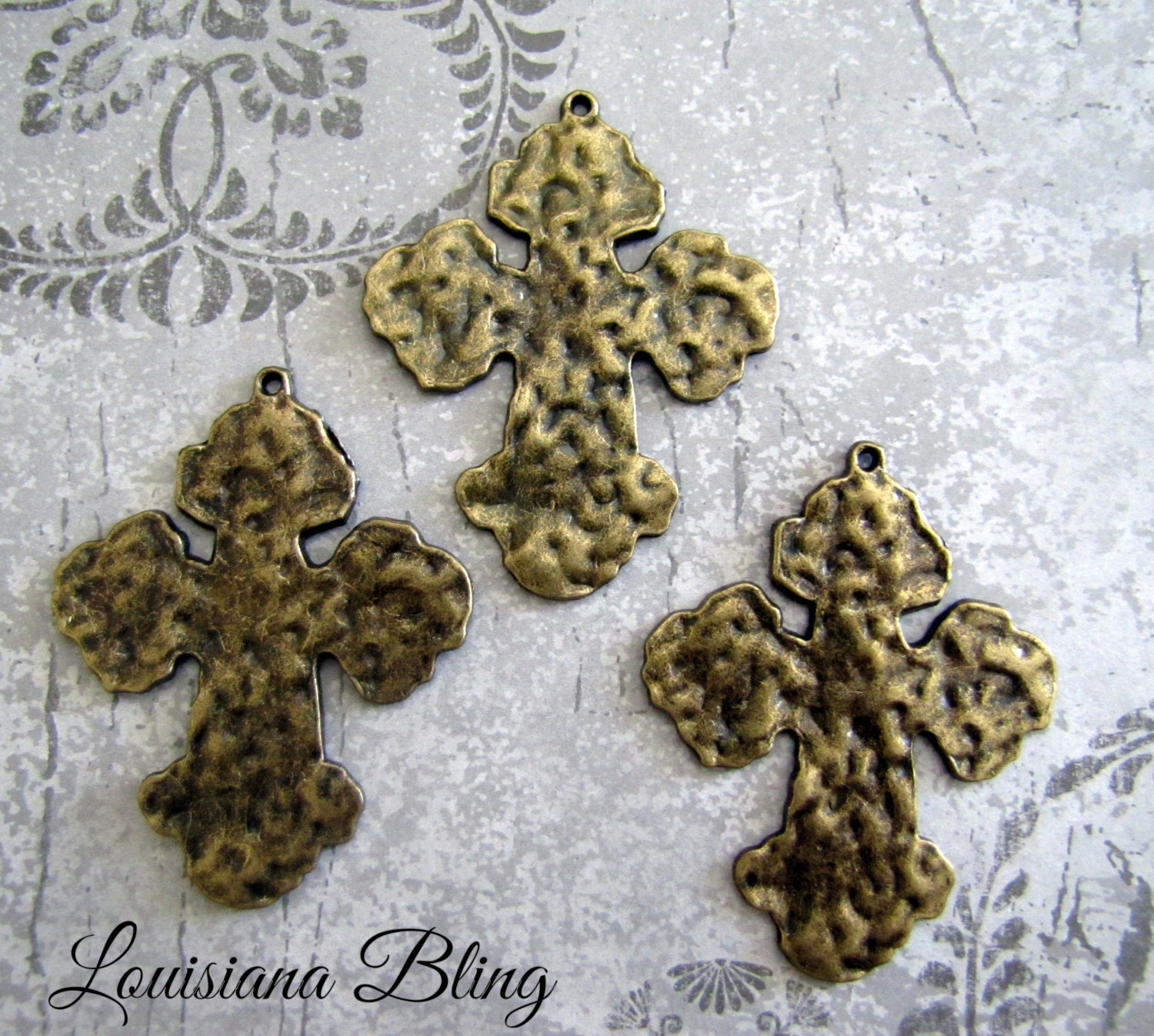 15 2 Pendant Hammered cross Charm  Large charm Cross B hammered by LouisianaBling