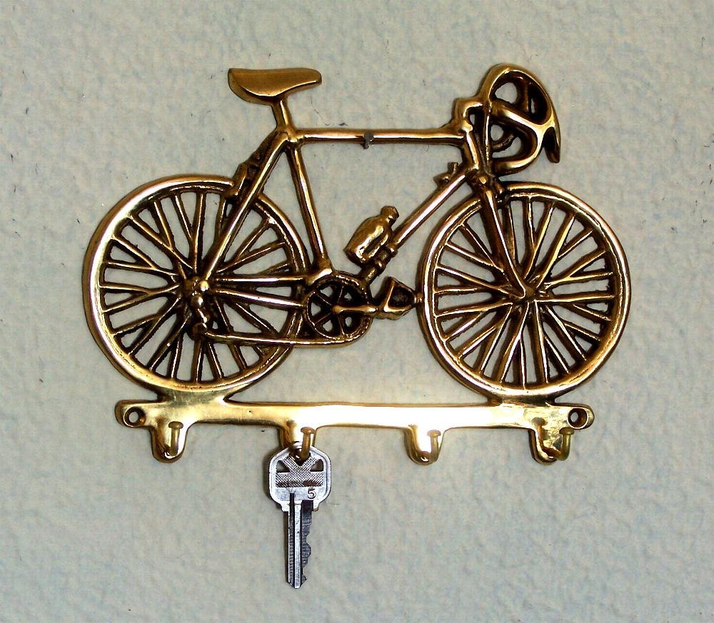 Vintage Solid Brass Bicycle Bike Key Holder Rack Hooks